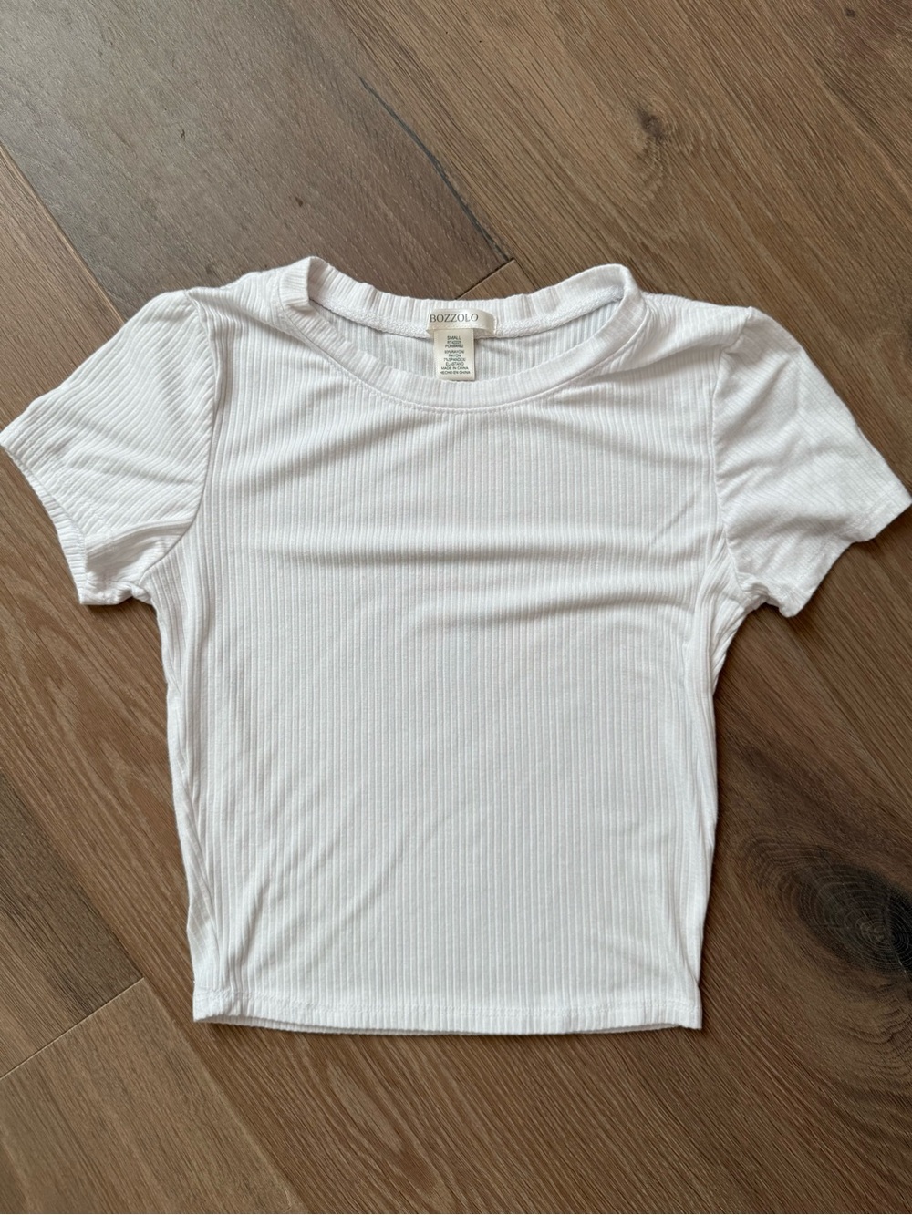 BOZZOLO White Ribbed Short Sleeve Crew Tee extrastretchy